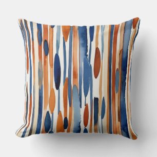 Coussin Bleu et orange rouillé rayures abstraites