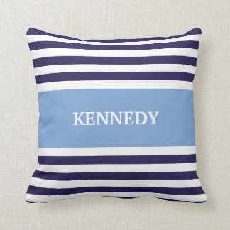 Coussin Bleu et rayures et monogramme de marine