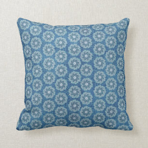 Coussin bleu et turquoise d'effet de denim de