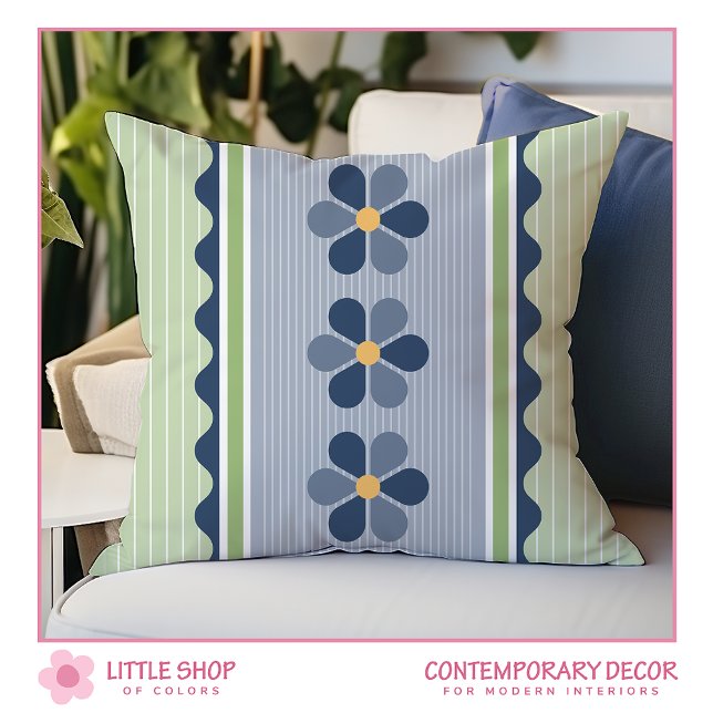 Coussin Bleu et vert rayures florales (Créateur téléchargé)