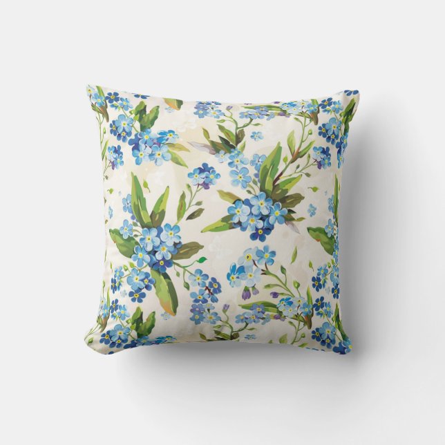 Coussin Bleu floral et vert (Recto)