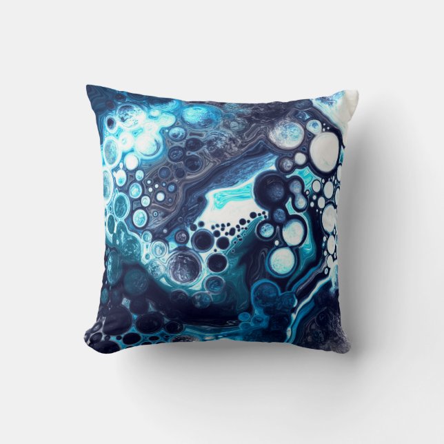 Coussin Bleu foncé et Marbre blanc Fluid Art (Recto)