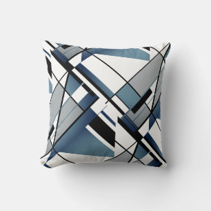 Coussin Bleu foncé gris noir blanc Abstrait design angulai