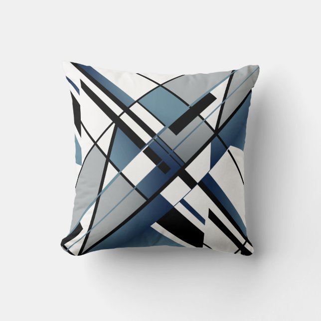 Coussin Bleu foncé gris noir blanc diagonale design angula (Recto)