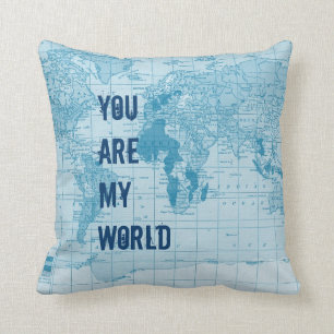 Coussin bleu frais de carte du monde
