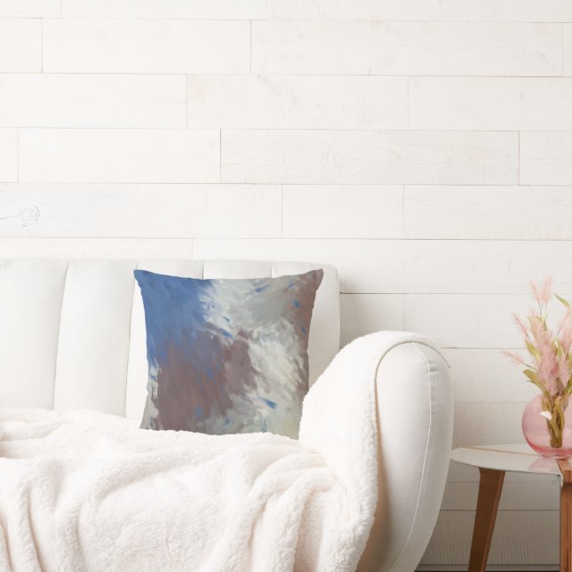 Coussin Bleu gris Blanc Abstrait Brosses (Canapé)