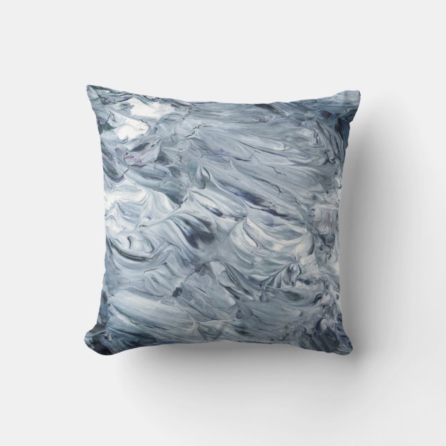 Coussin Bleu gris et blanc Abstrait brosses (Recto)