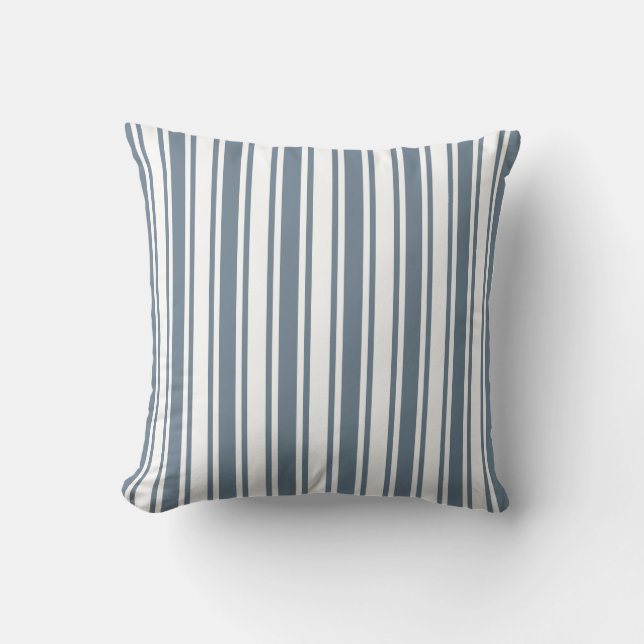 Coussin Bleu gris et blanc rayures de bonbons (Recto)