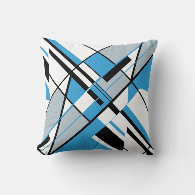 Coussin Bleu gris noir blanc diagonale design d'art angola (Recto)