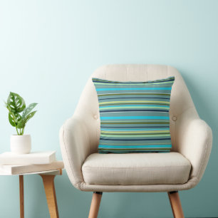 Coussin Bleu Jaune Vert Rayures Abstraites