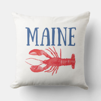 Coussin Bleu Maine Texte Aquarelle rouge Homard