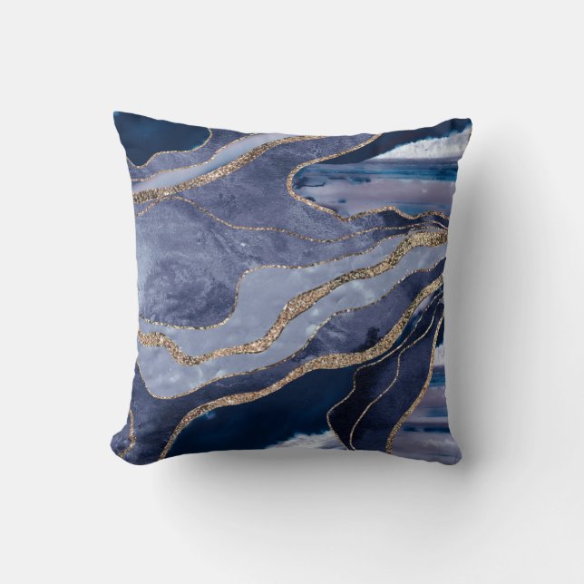 Coussin Bleu Marbre Agate Or Parties scintillant Glam #1  (Recto)