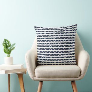 Coussin Bleu marine blanc chevrons rayures