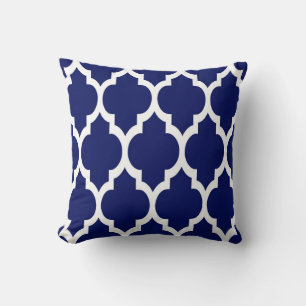 Coussin Bleu marine blanc motif morocain à quatre feuilles