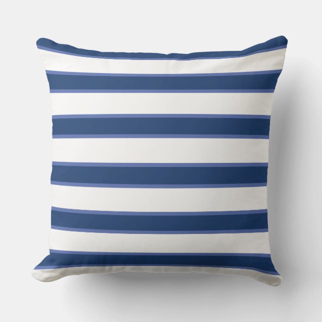 Coussin Bleu Marine Blanc Nautique Élégant Rayures Moderne (Recto)