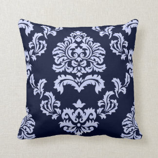 Coussin Bleu marine de motif de damassé et rayure