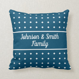 Coussin bleu marine et blanc joli motif, nom de famille