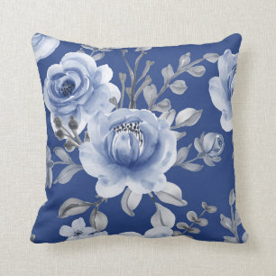 Coussin Bleu marine et Elégante aquarelle moderne Floral