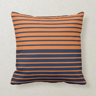 Coussin Bleu marine et orange rayé tendance