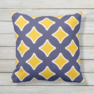 Coussin bleu marine, moutarde jaune, blanc, moderne