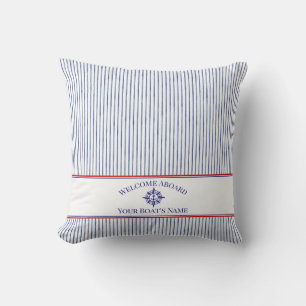 Coussin Bleu marine nautique Bienvenue à bord Nom du batea