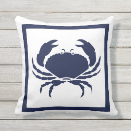 Coussin Bleu marine nautique extérieur CRAB sur blanc