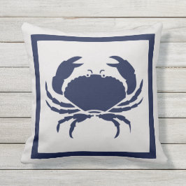 Coussin Bleu marine nautique extérieur CRAB sur gris