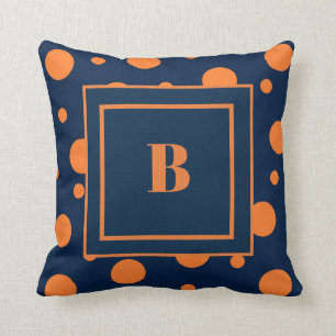Coussin Bleu marine points orange grand monogramme