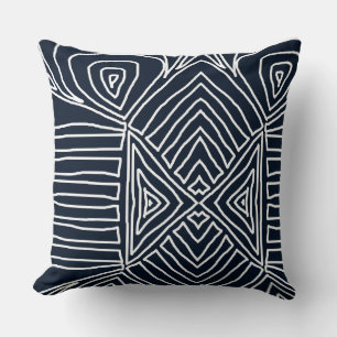 Coussin bleu marine Tribal Maze Motif en tissu de boue Afr