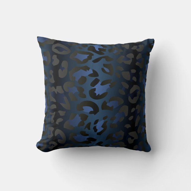 Coussin bleu métallique de peau de léopard (Recto)