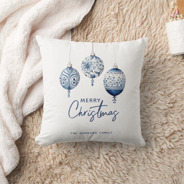 Coussin Bleu Moderne Style nordique Ornements Joyeux Noël (Couverture)