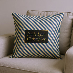 Coussin Bleu monogramme/rayures vanillées