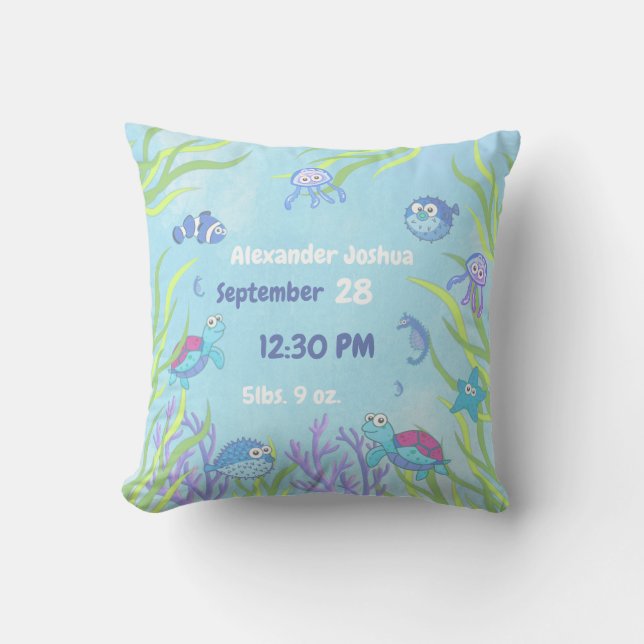 Coussin Bleu mou sous la mer Baby Boy Nursery (Recto)