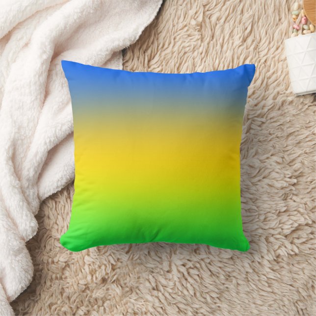 Coussin Bleu néon, jaune, dégradé vert, ombre. (Couverture)
