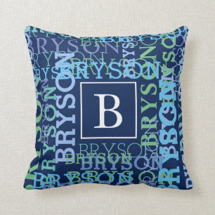 Coussin Bleu nommé de groupe de monogramme