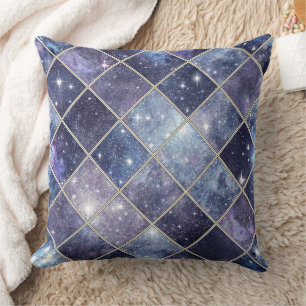 Coussin Bleu Nuit Céleste Diamant Treillis Étoile