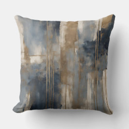 Coussin Bleu Nuit Or Beige Aquarelle Abstraite