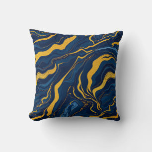 Coussin Bleu Nuit Or Marbre Abstrait Luxe Topographique