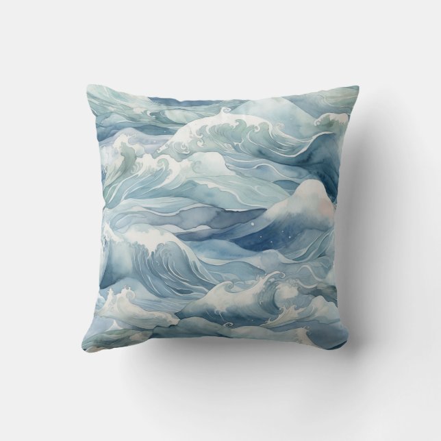 Coussin Bleu Océan avec force et énergie Vagues de mousse (Verso)