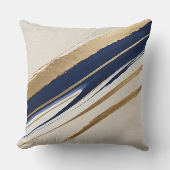Coussin bleu or et beige abstrait (Recto)