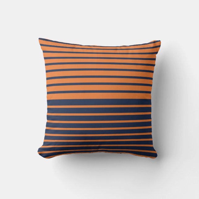 Coussin Bleu orange de la marine tendance rayé (Recto)