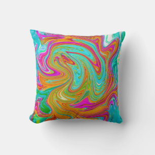 Coussin Bleu, orange et rose chaud Super Abstrait Rétro