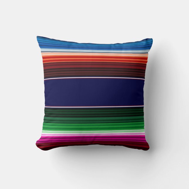 Coussin Bleu, Orange, Rose Chaud, Vert, Sarape Mexicaine (Recto)