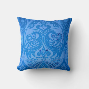 Coussin Bleu Oriental Peacock Birds
