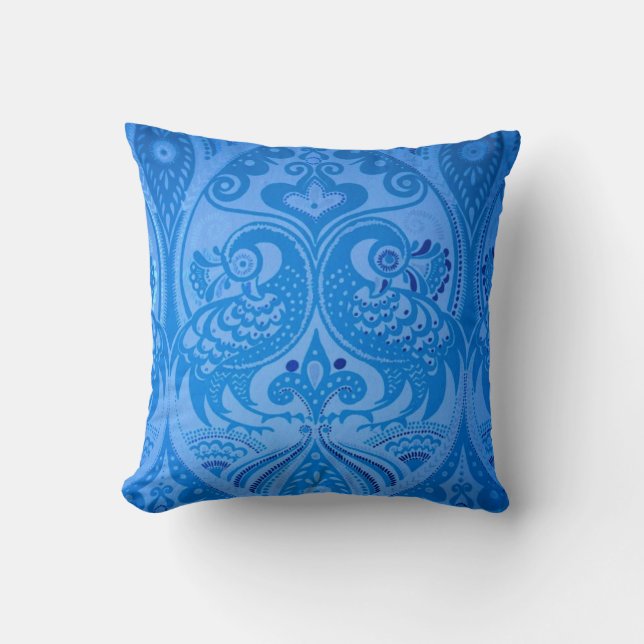 Coussin Bleu Oriental Peacock Birds (Recto)
