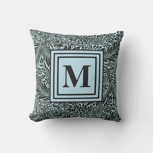 Coussin Bleu pâle et noir Monogramme Motif botanique (Recto)