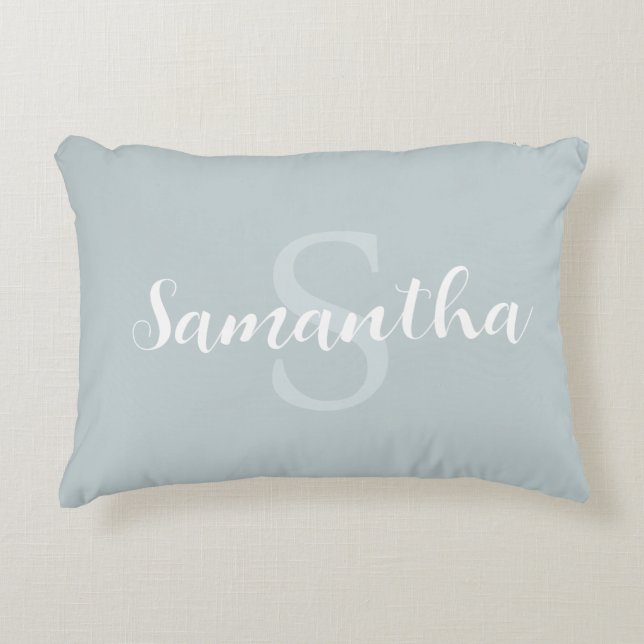 Coussin bleu personnalisé avec nom initial (Devant)