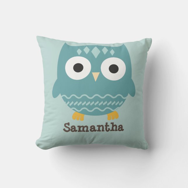 Coussin bleu personnalisé de hibou (Recto)