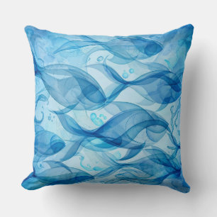 Coussin Bleu Poisson Flowing Abstrait Harmonieux