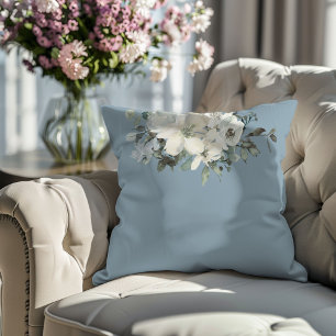 Coussin Bleu Poussiéreux Moderne Fleur Florale Aquarelle 